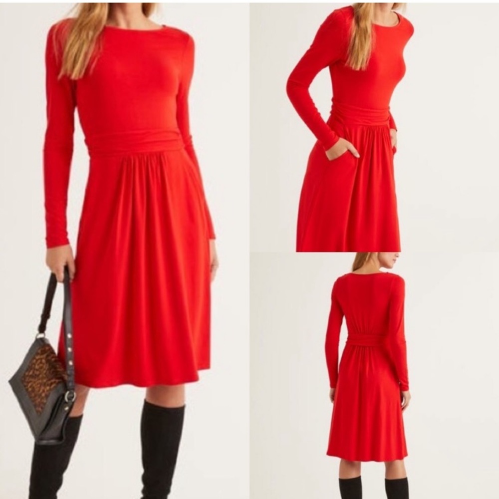 Women's Long-Sleeve Red A-Line Dress